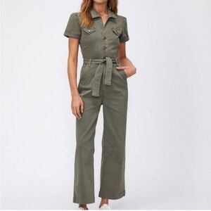 PAIGE Anessa Jumpsuit Vintage Ivy Green Puff Sleeve Utility Wide Leg Size 4